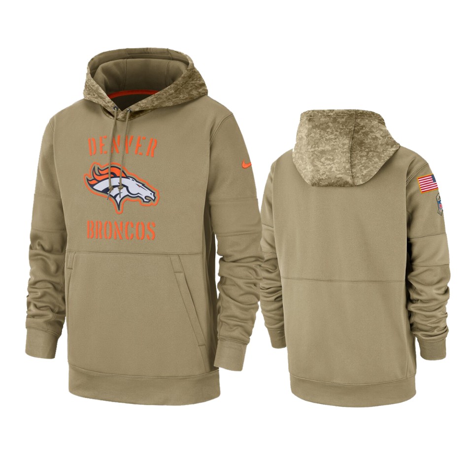 Men's Denver Broncos Tan 2019 Salute to Service Sideline Therma Pullover Hoodie